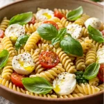 Fresh Basil Pasta Salad with Mozzarella and Tomatoes