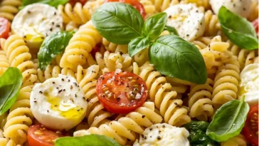 Fresh Basil Pasta Salad with Mozzarella and Tomatoes